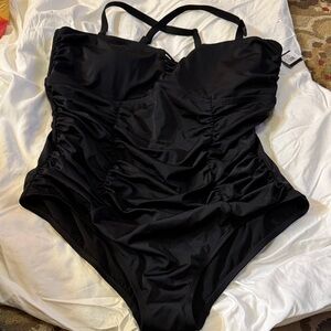 Elegant Black Ruched Swimsuit, Torrid size 3, NWT